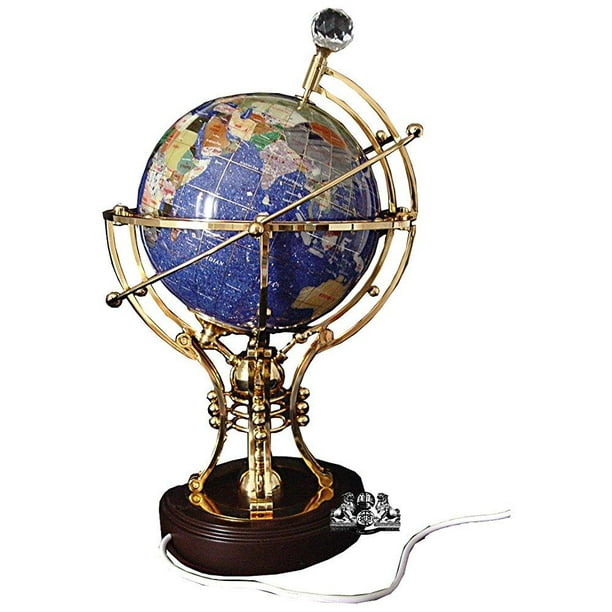 LIMITED EDITION 19-Inch Tall Blue Pearl Ocean Table Top Gemstone World Globe